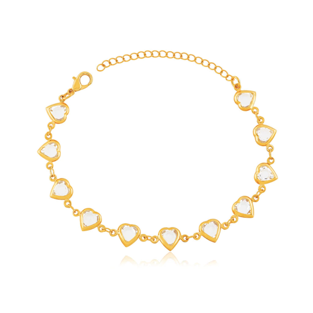 PULSEIRA CORAÇÕES ZIRCÔNIA CRISTAL - FOLHEADO A OURO